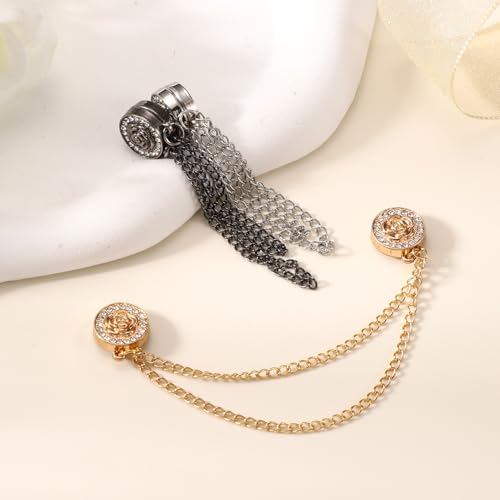 6 Pcs Magnetic Clothing Clips, Clothing Magnets with Chain Magnetic T-Shirt Button Clip Multi Function Magnetic Clothes Pins Accessories for Fasten Hems Fabric Trouser Legs Hijab Sleeves (Rose) - style: Rose