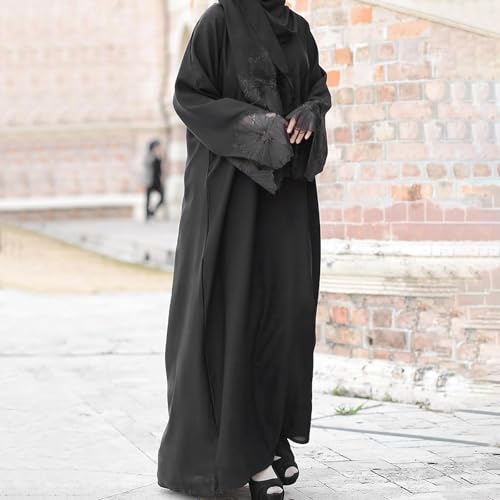 Prayer Clothes for Muslim Women Long Sleeve One-Piece Islamic Prayer Dress O Neck Slim Fit Islamic Evening Gown - color: Black, size: Small