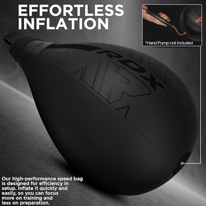 RDX Speed Bag Boxing Ball, Maya Hide Leather Dodge Striking Target with Additional Bladder, MMA Muay Thai Punching Workout Kicking Martial Arts Training Home Gym Exercise Speedball - color: BLACK, size: Speed Bag with Swivel
