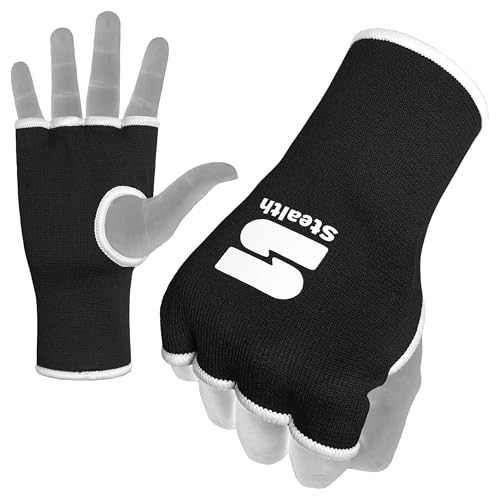 Stealth Sports Boxing Hand Wraps Inner Gloves – Premium Boxing Inner Gloves – Half Finger Boxing Punching Mitts – Elasticated Wrap Boxing Mitts for Kickboxing, Muay Thai, MMA - size: Small-Medium