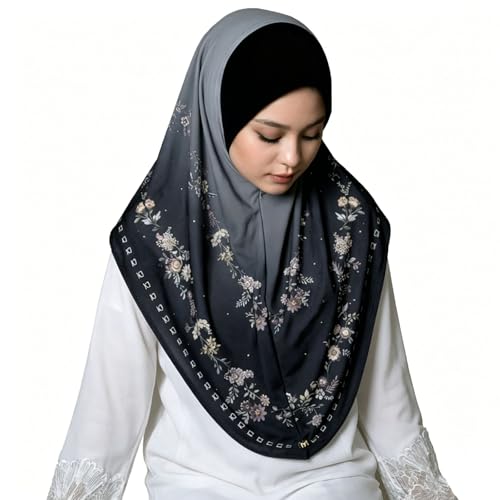Instant Hijab For Women Ready To Wear Printed Ombre Hijabs Khimar - color: 3# Ink Grey