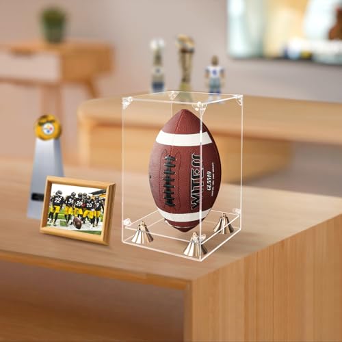 KOLIPI Football Display Case, Clear Acrylic Box 8x8x12.5 in | Football Case Display for Autographed Balls, 360° Clear View, Dustproof Protection, Stable and Stackable, Assembly Required - size: 8x8x12.5 inches