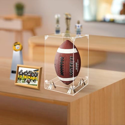 KOLIPI Football Display Case, Clear Acrylic Box 8x8x12.5 in | Football Case Display for Autographed Balls, 360° Clear View, Dustproof Protection, Stable and Stackable, Assembly Required - size: 8x8x12.5 inches