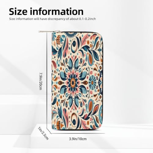Scandinavian Folk Art PU Leather Long Wallet for Women Men, Zipper Clutch Wallet RFID Card Holder Organizer - color: Scandinavian Folk Art