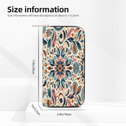 Scandinavian Folk Art PU Leather Long Wallet for Women Men, Zipper Clutch Wallet RFID Card Holder Organizer - color: Scandinavian Folk Art