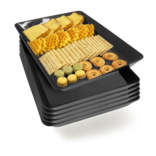 Serving Tray Platter, 6 Pcs Food Tray for Veggie Fruit Snack Dessert Cookie Cheese, Food Trays for Party Supplies Display, Plastic Platters for Serving Food, Large Trays, BPA Free - color: Black, size: 14.5'' x 9.5'' (6 Pack)