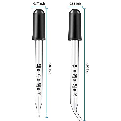 Eye Droppers for Essential Oils, Pipettes Dropper with Black Rubber Head, Calibrated Thick Glass Medicine Dropping Pipettes, 1ml Droppers Measurer, Dropper for Liquids, Straight-Tip, 5 Packs
