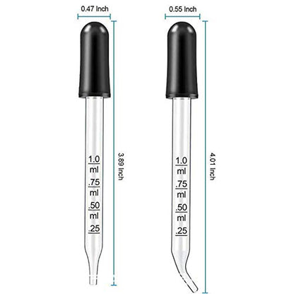 Eye Droppers for Essential Oils, Pipettes Dropper with Black Rubber Head, Calibrated Thick Glass Medicine Dropping Pipettes, 1ml Droppers Measurer, Dropper for Liquids, Straight-Tip, 5 Packs