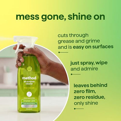 Method All-Purpose Cleaner Spray, Lime + Sea Salt - Cuts Grease & Grime on Counters, Glass, Sealed Wood & Floors, for Kitchen & Bathroom, 28 fl oz - size: 28 Fl Oz (Pack of 1)