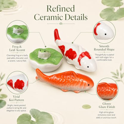 Garneck 3pcs Ceramic Floating Fish Decor: Koi Fish Aquarium Ornaments Porcelain Garden Pond Figurines Leaf Pad Goldfish Water Fountain Birdbath Bowl Tank Accent for Indoor Outdoor