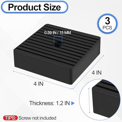 3 Pack Anti Vibration Pads for Washing Machine 4"x4"x1.2", Sound Isolation Vibrating Pad, 0.59" Pre-Drill Hole Ribbed Rubber Damping Mat for Air Compressors, Conditioner, Treadmill, HVAC Washer Dryer - size: 4"x1.2"T with hole - 3 Pack