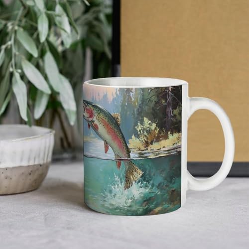 Trout Fish Lake Forests Ceramic Coffee Mug Tea Cup Unique Artistic Drinkware with Handle 12OZ