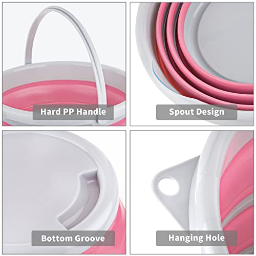 Collapsible Bucket 10L 2.6 Gallon Cleaning Bucket Mop Bucket Folding Foldable Portable Small Plastic Water Supplies for Outdoor Garden Camping Fishing Car Wash Space Saving Pink - color: Gray + Pink