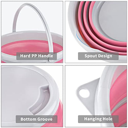 Collapsible Bucket 10L 2.6 Gallon Cleaning Bucket Mop Bucket Folding Foldable Portable Small Plastic Water Supplies for Outdoor Garden Camping Fishing Car Wash Space Saving Pink - color: Gray + Pink