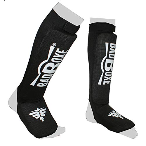 Twister Muay Thai Boxing Kickboxing Karate Shin Guard Taekwondo MMA | Elastic Cotton Cloth Shin & Instep Padded Guards | Shin in Steps Shin Guards Pair - color: BLACK/WHITE, size: Small-Medium