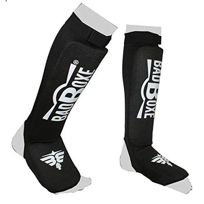 Twister Muay Thai Boxing Kickboxing Karate Shin Guard Taekwondo MMA | Elastic Cotton Cloth Shin & Instep Padded Guards | Shin in Steps Shin Guards Pair - color: BLACK/WHITE, size: Small-Medium