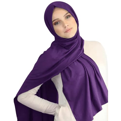 Hijab Scarf for Women Soft Cotton Muslim Jersey Hijab Head Wrap Scarves Fashion Long Scarf Shawls - color: Dark Purple