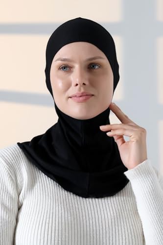 ihvan online, Hijab Undercap, Full Neck Coverage Under Scarf Hijabs, Head Coverings for Women, Muslim Stretchy Sports Turban - color: Black