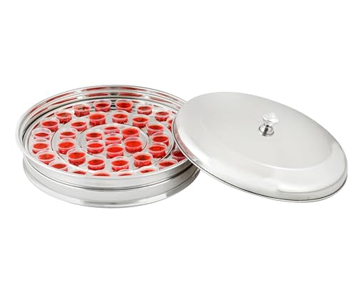 Communion Trays for Churches with Lid, 40 Cup Silver Stainless Steel Set Wine Cup Serving Set, Stackable Communion Tray, Reusable Cups, Church Sign Knob, Rust Proof, Dishwasher Safe - color: Silver, size: 4.9" x 4.9" x 1.3"