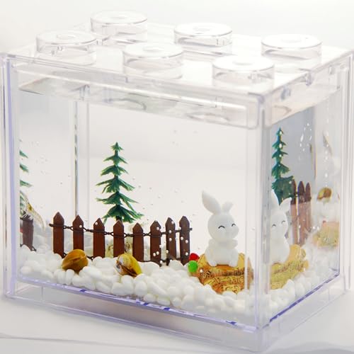 Small Betta Fish Tank, Stackable Mini Aquarium Tank Kit with Aquarium Gravel & Forest Micro Landscape, 0.6 Gallon Acrylic Cube Fish Bowl for Sea Monkeys Shrimp Snails (Clear) - color: Clear