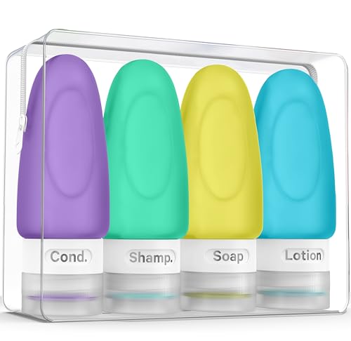 Dot&Dot Leak Proof Travel Bottles - Tubes for Liquid TSA Approved 1oz Silicone Toiletries Travel Shampoo & Conditioner Containers with Labels - color: 4pc 1.25 oz - Purple/Green/Yellow/Blue