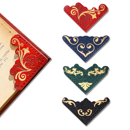 4 PCS Vintage Leather Bookmarks, Elegant Gold Stamped Corner Bookmark Retro Pattern Book Mark Book Accessories Gifts for Book Lovers Women Girls - style: Vintage 2
