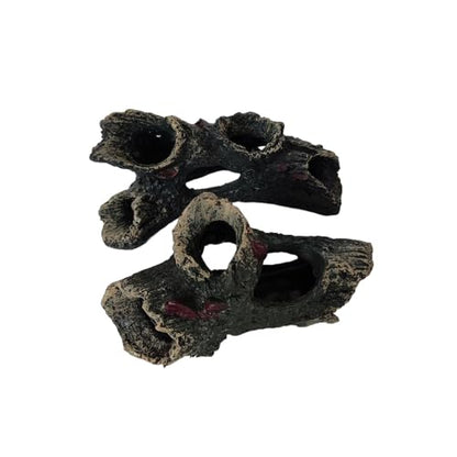 Decaying Trunk Aquarium Decoration, Betta Fish Driftwood Ornament, Small Resin Fish Tank Wood Cave Hideout Decor with Holes, Hollow Log Tree Trunk Freshwater Decors (2 Pack)