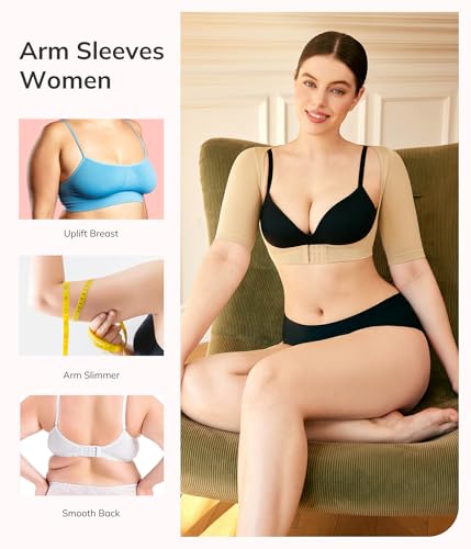 LODAY Arm Compression Sleeves for Women Lipo Upper Arm Shaper Post Surgery Slimming Arm Sleeve - color: Beige, size: 2X-Large/3X-Large