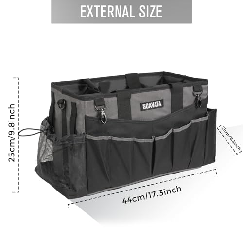 SCAVATA Wearable Cleaning Caddy Bag, Cleaning Caddy Supplies Organizer with Handle & Shoulder Straps for Housekeepers, Under Sink & Car Cleaning Tool Organizers with 4 Foldable Divider (DarkGrey) - color: DarkGrey