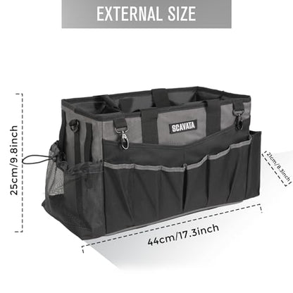 SCAVATA Wearable Cleaning Caddy Bag, Cleaning Caddy Supplies Organizer with Handle & Shoulder Straps for Housekeepers, Under Sink & Car Cleaning Tool Organizers with 4 Foldable Divider (DarkGrey) - color: DarkGrey