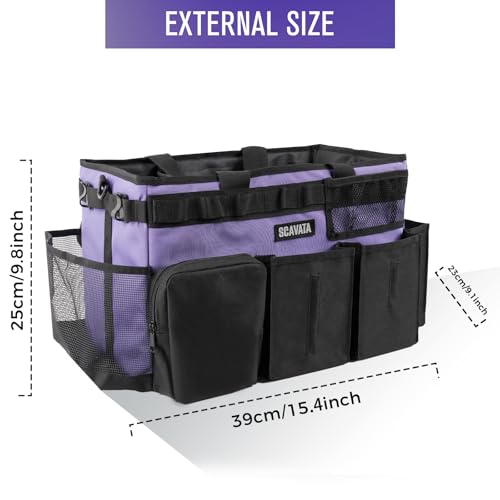 SCAVATA Wearable Cleaning Caddy Bag, Cleaning Caddy Supplies Organizer with Handle & Shoulder Straps for Housekeepers, Under Sink & Car Cleaning Tool Organizers with 4 Foldable Divider (Purple) - color: Purple