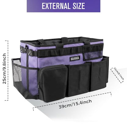SCAVATA Wearable Cleaning Caddy Bag, Cleaning Caddy Supplies Organizer with Handle & Shoulder Straps for Housekeepers, Under Sink & Car Cleaning Tool Organizers with 4 Foldable Divider (Purple) - color: Purple