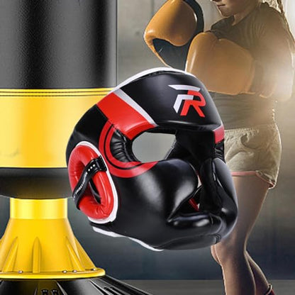 Boxing Headgear Face Cover Forehead and Ear Protection Full Face Protection for Sparring Karate Taekwondo Training Men Women - color: Red Small