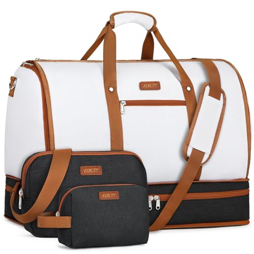 Garment Bag for Travel Convertible Carry on Travel Duffel Bag for Men Women - color: N01-Off White&Black