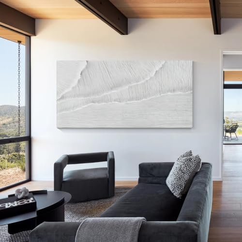 JELRINR Minimalist Texture White Wall Art hand painted Art Oil Paintings,Modern Home Wall Decor,Wall Art for Bedroom,Dining Room Wall Decor 24x48inch - color: JR011