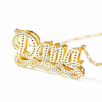 Custom Name Necklace Double Plated Name Necklace Personalized Name Plate Necklaces Name Necklaces for Women 18k Gold Plated Nameplate Pendant - color: Style 51