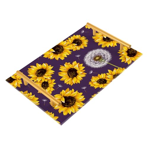 Bathroom Vanity Tray Counter Organizer, Sunflower and Dandelion Pattern Decorative Tray with Handles Countertop Storage for Bathroom Bedroom Kitchen Home Farmhouse - color: Sunflower and Dandelion Pattern