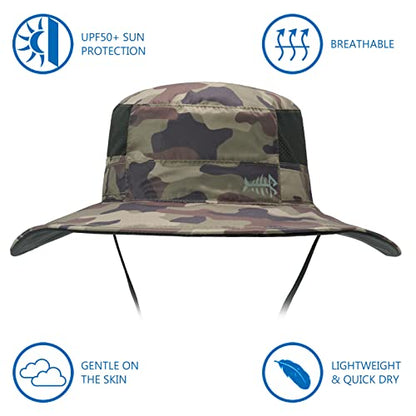 BASSDASH UPF 50+ Sun Fishing Hat Water Resistant with Detachable Neck Flap - color: Earth Camo - Big Head Size