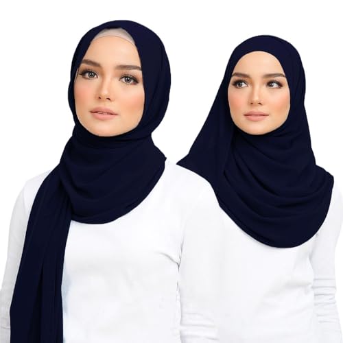 Premium Chiffon Hijab Head Scarf Shawl Wrap for Muslim Women Lightweight - color: Navy Blue