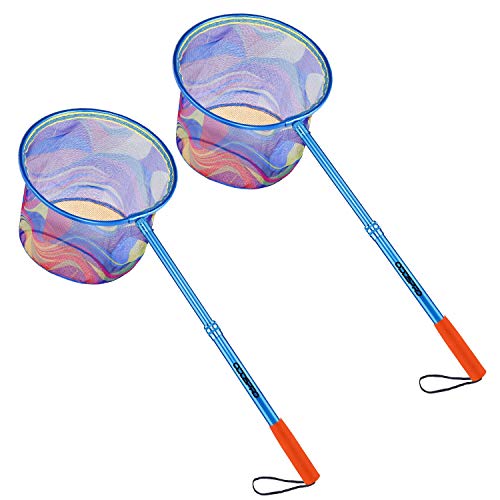 Kids Fishing Net - Telescoping Bait, Minnow, and Butterfly Net With 11.4" Depth, Handle Extends to 30" for Easy Catch and Release - color: Blue 2pack