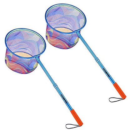 Kids Fishing Net - Telescoping Bait, Minnow, and Butterfly Net With 11.4" Depth, Handle Extends to 30" for Easy Catch and Release - color: Blue 2pack