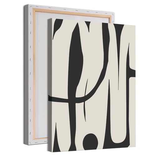 Black and White Abstract Line Art Canvas Print Painting Modern Wall Lines Abstract Line Wall Art Black and Beige Poster Modern Minimalist Picture Shapes Illustrations Artwork 16x24inch Frame - color: A, size: 16"L x 24"W Framed