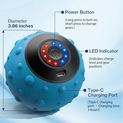Upgraded Vibrating Massage Ball with 5-Speed, LED Display, Rechargeable Massage Vibrating Ball for Relieving Muscle Pressure, Electric Massager for Fitness/Yoga/Training (Blue) - color: Light Blue