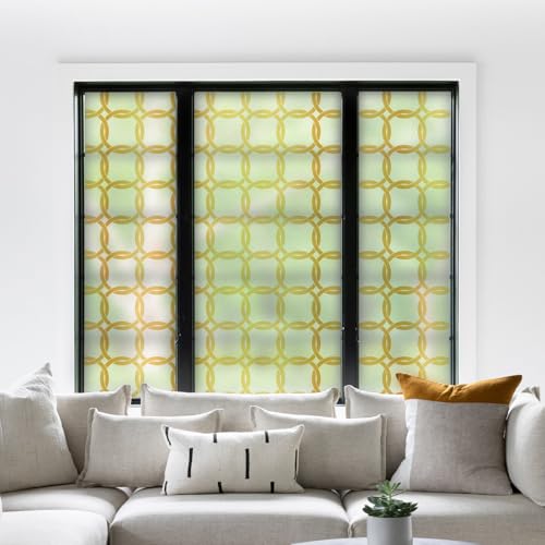 DKTIE Celtic Knot Seamless Pattern Full Privacy Window Film | French Doors Stained Glass Look Art Deco Background Japanese Overlap Circle Net (C649, 17.7'' x 78.7'') - color: C649, size: 17.7'' x 78.7'' (with tools)