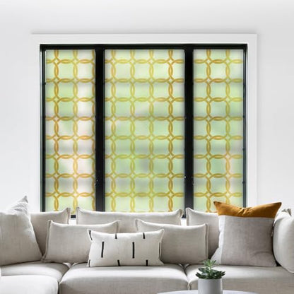 DKTIE Celtic Knot Seamless Pattern Full Privacy Window Film | French Doors Stained Glass Look Art Deco Background Japanese Overlap Circle Net (C649, 17.7'' x 78.7'') - color: C649, size: 17.7'' x 78.7'' (with tools)