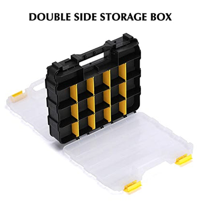 EMENTOL 2PCS Double Side Tool Organizer with Customizable/Removable Plastic Dividers, Hardware Box Storage for Screws, Nuts, Nails, Bolts, 34-Compartment, Black/Yellow - color: Black/Yellow