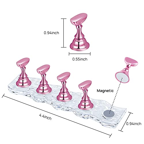4 Set Nail Holder Stand - Display Fake Wave Shape Acrylic Nails, Magnetic Holder & Practice Station - color: 4Wave Pink
