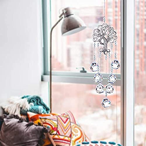 H&D HYALINE & DORA Garden Hanging Crystal Suncatchers Rainbow Makers with Crystal Ball Prisms and Metal Tree of Life for Garden Outdoor Home Kids Room Window - color: Clear Crystal Ball-long Chain