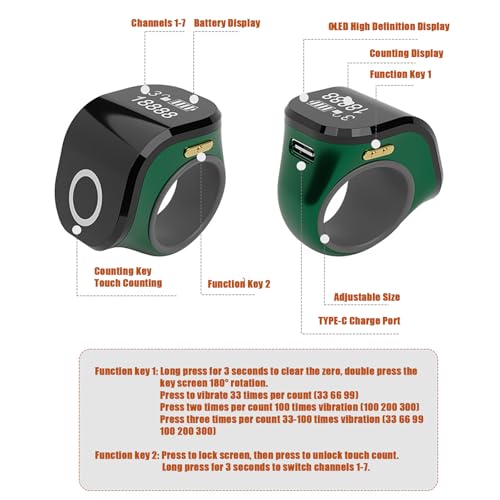 Electronic Finger Counter Clicker Ring, Digital Tally Counter with Vibration for Prayer & Dhikr, Tasbih Counting Rechargeable Row Counter Ring - color: Purple