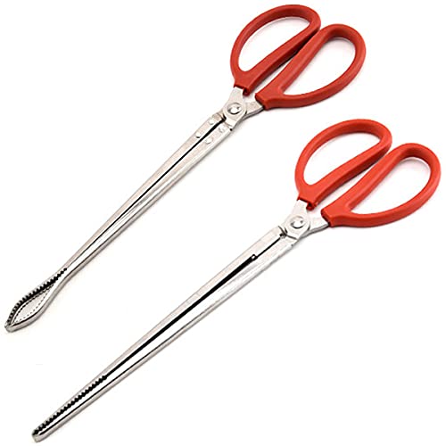 Crab Tongs - Set of 2 Multi-Function Clip Scissor Tongs, Anti-Slip Clamp, 15-Inch Long